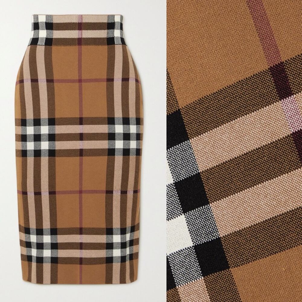 Burberry Kammie Check Pencil Skirt in Birch Brown - Picture 6 of 17